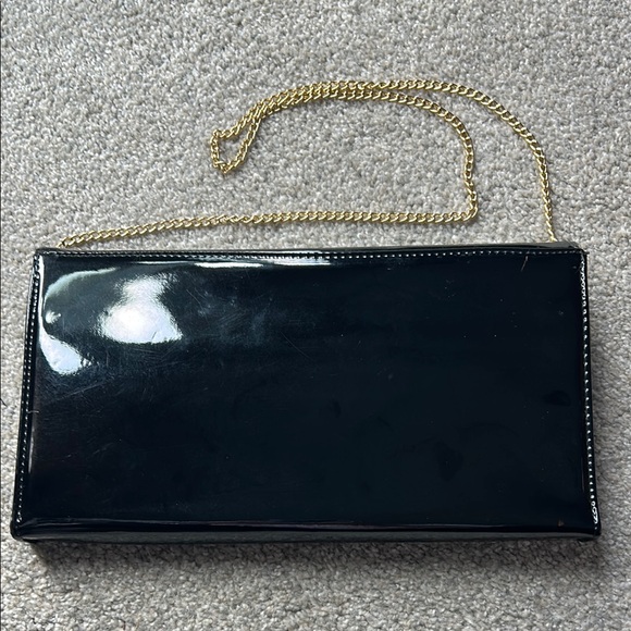 Vintage Ande Black Patent Leather Purse with Gold Chain - Picture 2 of 8